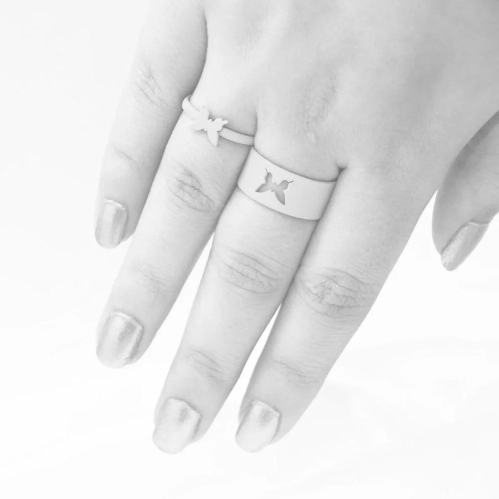 Matching Silver Butterfly Rings - Picture 2 of 2